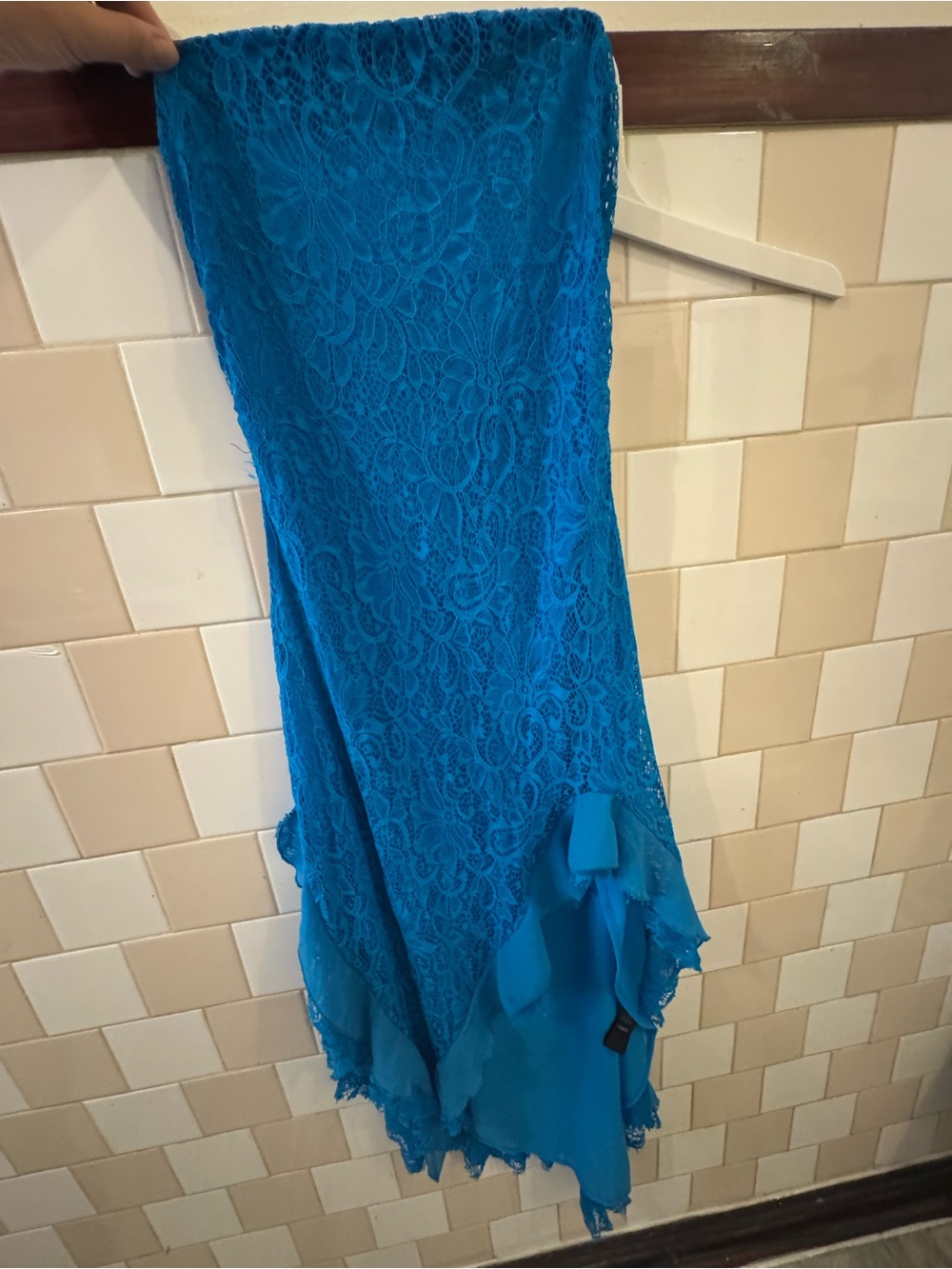silence + noise Bright Blue Lace High-Low Ruffle Skirt